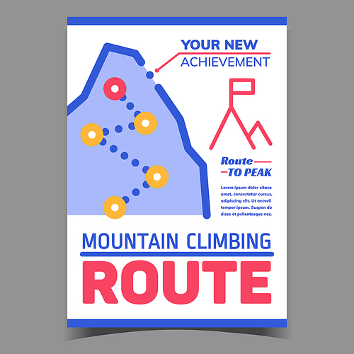 Mountain Climbing Route Creative Banner Vector. Route Direction Achievement To Peak Advertising Poster. Extreme Sport, Traveling And Expedition Concept Template Stylish Colorful Illustration