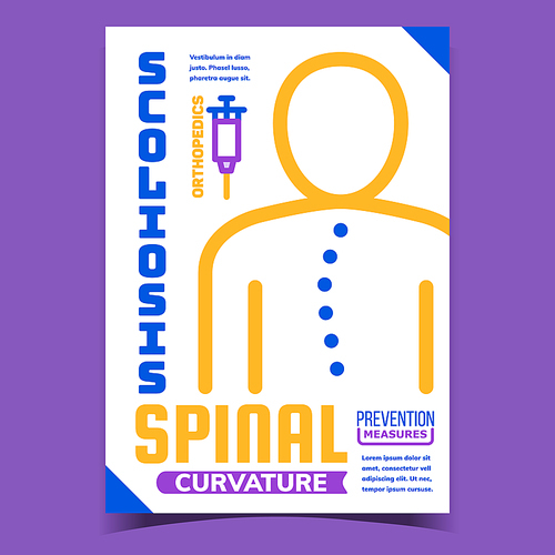 Spinal Curvature Ill Advertising Banner Vector. Scoliosis Spinal Curvature Disease And Treatment Promo Poster. Human With Orthopedics Medical Problem Concept Template Stylish Colorful Illustration