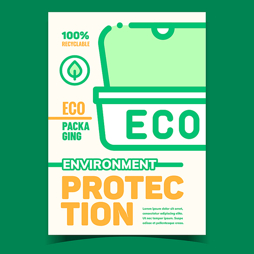 Environment Protection Promotional Banner Vector. Eco Container Packaging For Food Delivery, Environment Protect Advertise Promo Poster. Dinnerware Concept Template Style Colored Illustration