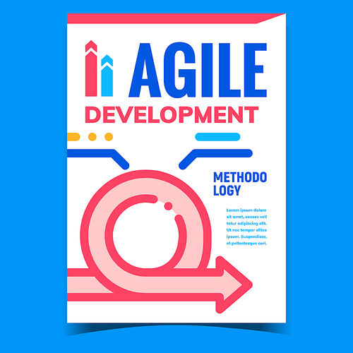 Agile Development Creative Promo Poster Vector. Development Methodology, Business Strategy, Management And Solution Advertising Banner. Concept Template Stylish Colorful Illustration