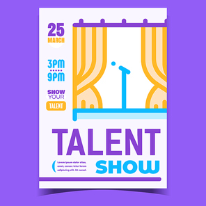 Talent Show Creative Promotional Banner Vector. Microphone On Concert Stage, Music Vocal Or Stand-up Show Advertising Poster Invitation. Concept Template Stylish Colorful Illustration