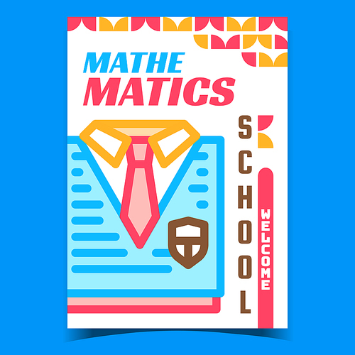 Mathematics School Welcome Advertise Banner Vector. Mathematics School Student Uniform Clothes On Promotional Poster. Education And Knowledge Concept Template Stylish Color Illustration