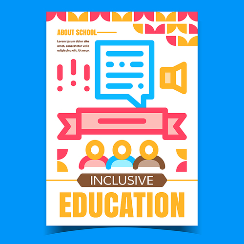 Inclusive Education Advertising Banner Vector. Inclusive Education School, Social And Communicative Competence Promo Poster. Students Learning Program Concept Template Stylish Colorful Illustration