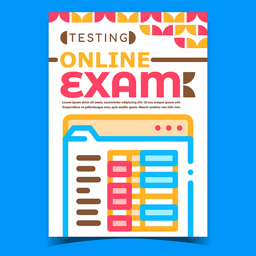 Online Exam And Testing Advertising Poster Vector. Online Examination On Education School Or College Internet Web Site Promotional Banner. Concept Template Stylish Color Illustration