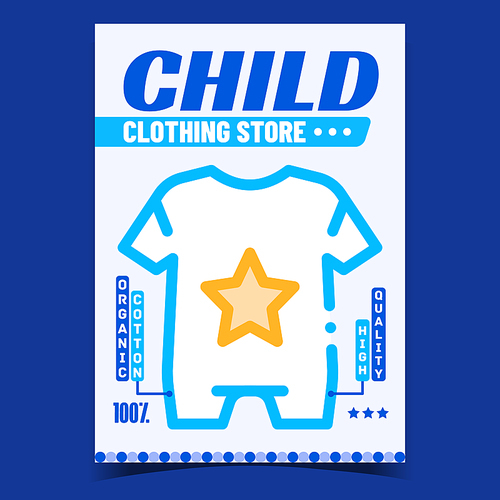 Child Clothing Store Advertising Banner Vector. Children Clothes Shop Made High Quality Organic Cotton Promo Poster. Infant Accessories Concept Template Stylish Colorful Illustration