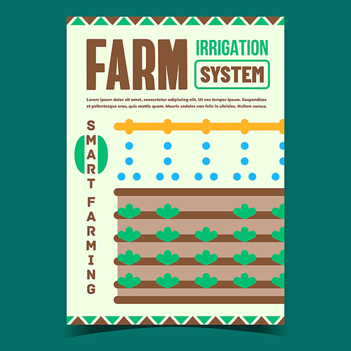 Farm Irrigation System Advertising Banner Vector. Smart Farming Irrigation Watering Equipment Promotional Poster. Agricultural And Gardening Tool Concept Template Style Color Illustration