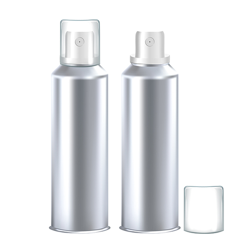 Deodorant Hygienic Product Blank Bottle Set Vector. Collection Of Deodorant Spray Metallic Container With Opened And Closed Cap. Hygienic Aromatic Bodycare Cosmetic Template Realistic 3d Illustrations