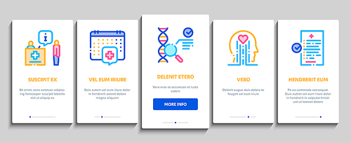Health Checkup Medical Onboarding Mobile App Page Screen Vector. Healthcare Checkup List And Calendar Date, Fitness Tracker And Analysis Container Color Illustrations