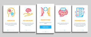 Dementia Brain Disease Onboarding Mobile App Page Screen Vector. Dementia Mind Degenerative Illness, Memory Loss And Poor Speech Pronunciation Color Illustrations
