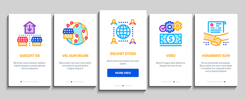 Outsource Management Onboarding Mobile App Page Screen Vector. Outsource Team And World Business Process, Agreement Document And Job Payment Color Illustrations