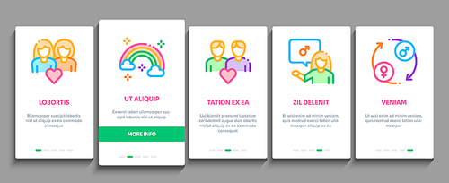 Lgbt Homosexual Gay Onboarding Mobile App Page Screen Vector. Lgbt Community And Flag, Unicorn And Rainbow, Love Freedom And Marriage Color Illustrations