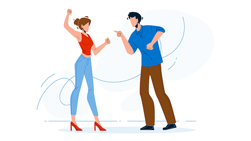 Man And Girl Couple Yelling At Each Other Vector. Young Boy And Girl Couple Yelling Shouting And Fighting. Angry Characters Lovers Quarreling Because Of Disagreements Flat Cartoon Illustration