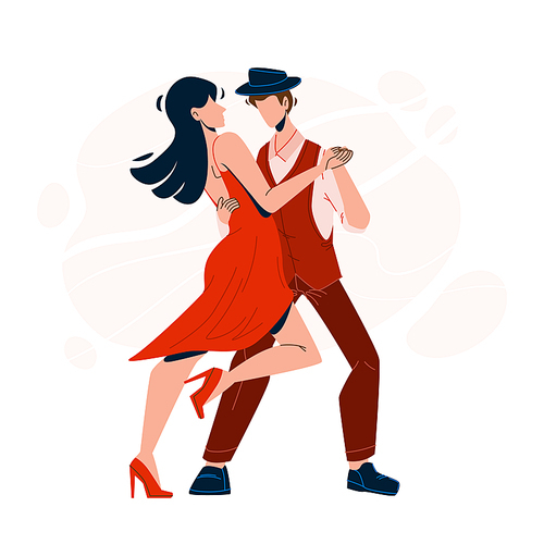 Salsa Dancing Performing Dancers Couple Vector. Young Man And Woman Permform Attractive Salsa Latin Dance Entertainment. Characters Beautiful Traditional Clothes Flat Cartoon Illustration