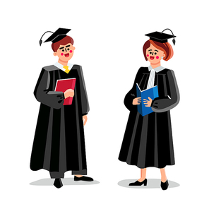 Judges Man And Woman Couple Court Workers Vector. Judges in Judicial Robe Holding Books, Courthouse Working People. Characters Law Justice Professional Occupation Flat Cartoon Illustration