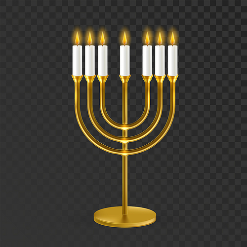 Menorah Jewish Traditional Candles Holder Vector. Hanukkah Menorah Candelabrum, Jew Tradition Cultural Celebrative Equipment. Israel Holiday Tool Template Realistic 3d Illustration