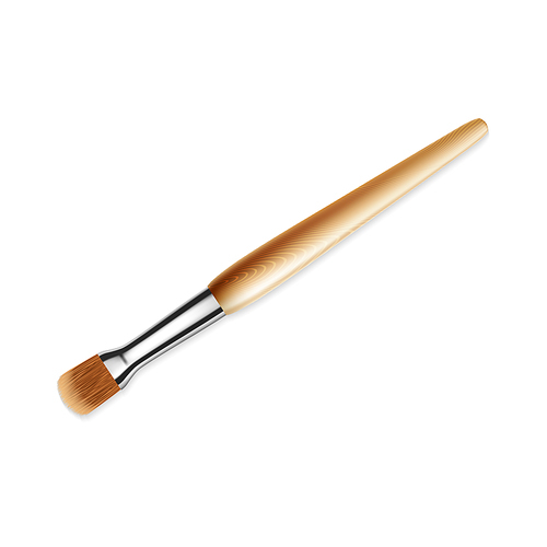 Cosmetic Make-up Brush Facial Equipment Vector. Cosmetology Beauty Salon Accessory With Wooden Stick And Bristle. Paintbrush For Face Blush Cosmetologist Tool Template Realistic 3d Illustration
