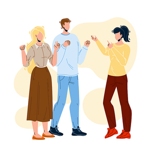 Deaf People Communication Sign Language Vector. Deaf Young Man And Women Discussing Together, Disabled Deaf-mute Human. Hearing Disability Characters Friends Communicating Flat Cartoon Illustration