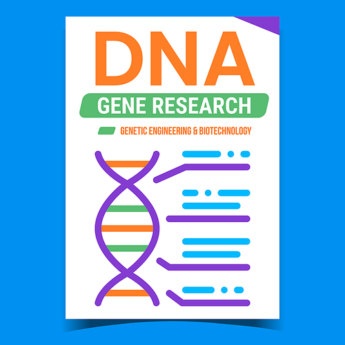 Dna Gene Research Creative Promotion Poster Vector. Dna Genetic Engineering And Biotechnology, Helix Molecule On Advertising Banner. Molecular Science Concept Template Style Color Illustration