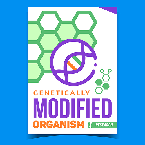 Genetically Modified Organism Promo Banner Vector. Gene Modified Research Advertising Poster. Gmo And Dna Molecule, Biochemistry Laboratory Test Experiment Concept Template Style Color Illustration