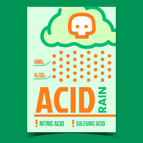 Acid Rain Problem Creative Promotion Banner Vector. Nitric And Sulfuric Acid Caused By Emissions Of Sulfur Dioxide And Nitrogen Oxide Advertising Poster. Concept Template Style Color Illustration