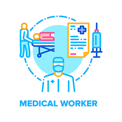 Medical Worker Vector Icon Concept. Hospital Worker Doctor For Healing Sickness Human And Nurse Transportation Patient To Surgery Room Or Ward And Make Healthy Procedure Color Illustration