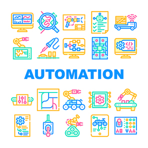 Automation Engineer Collection Icons Set Vector. Iron Solder Soldering Electronic Microcircuit And Remote Control, Robot And Rover Engineer Concept Linear Pictograms. Color Contour Illustrations
