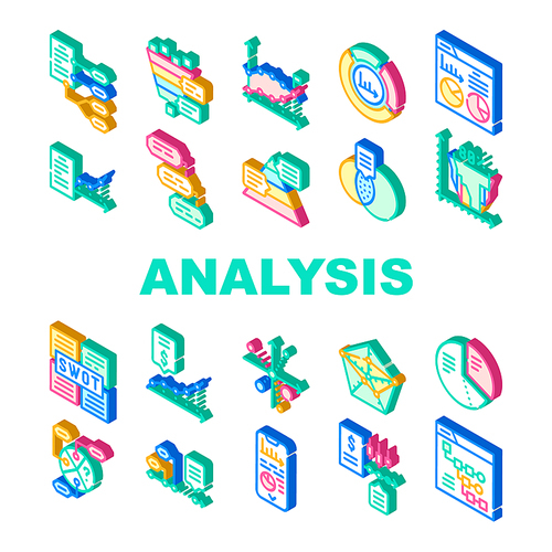 Data Analysis Diagram Collection Icons Set Vector. Financial And Swot Analysis, Economy And Business Analytics, Infographic And Chart Research Isometric Sign Color Illustrations