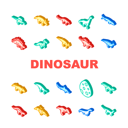 Dinosaur Wild Animal Collection Icons Set Vector. Spinosaurus And Arrhinoceratops, Ankylosaurus And Mosasaurus Prehistoric Dinosaur Isometric Sign Color Illustrations