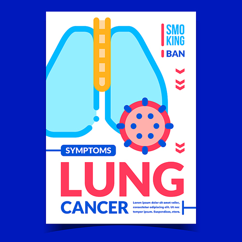 Lung Cancer Symptoms Creative Promo Banner Vector. Human Lung Affected With Disease Advertising Poster. Smoking Ban, Health Problem And Treatment Concept Template Style Color Illustration