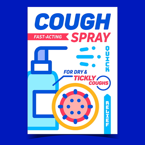 Cough Spray Creative Promotional Banner Vector. Medical Sprayer For Treatment Dry And Tickly Cough Advertising Poster. Medicine Treat Tool Concept Template Style Color Illustration