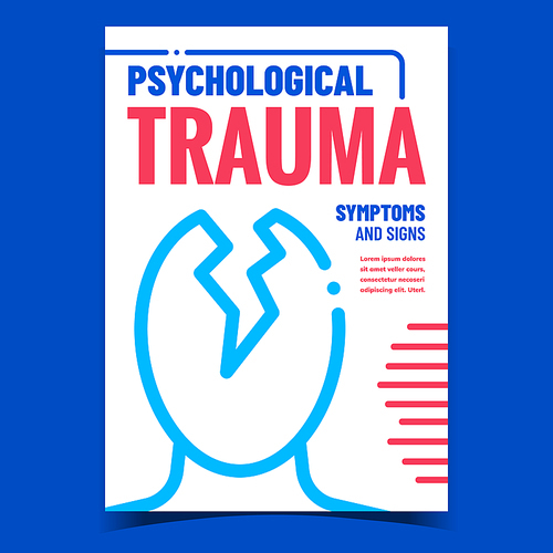 Psychological Trauma Promotional Banner Vector. Psychological Trauma Symptoms, Signs And Treatment Advertising Poster. Brain Disease Therapy Concept Template Style Color Illustration