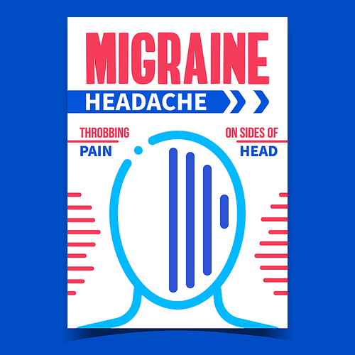 Migraine Headache Creative Promotion Banner Vector. Migraine Disease Symptom And Medical Treatment Advertising Poster. Human Sick Throbbing Pain Concept Template Style Color Illustration