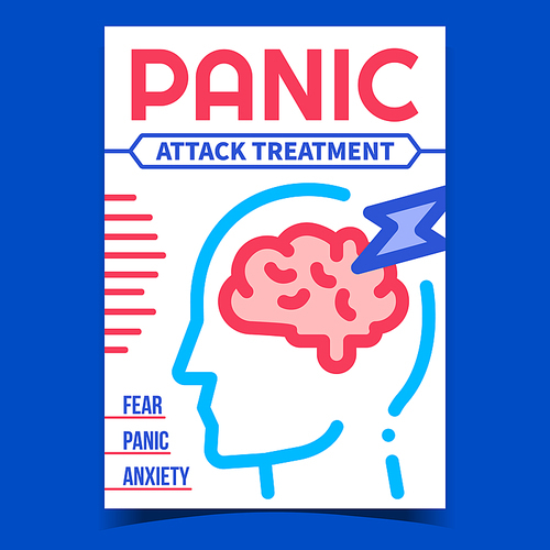 Panic Attack Treatment Promotion Poster Vector. Fear, Panic And Anxiety Symptoms Disease Advertising Banner. Human Disorder, Brain Problem Concept Template Style Color Illustration