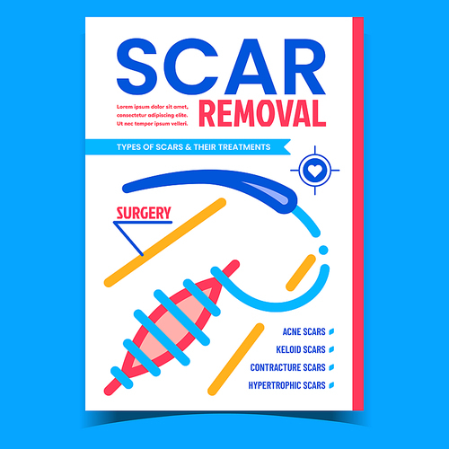 Scar Removal Creative Advertising Banner Vector. Acne And Keloid, Contracture And Hypertrophic Scar Creative Promotional Poster. Surgery Treatment Concept Template Style Color Illustration