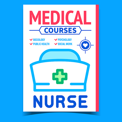 Medical Courses Creative Advertising Poster Vector. Sociology And Public Health, Psychology And Social Work Nurse Courses Promotional Banner. Concept Template Style Color Illustration