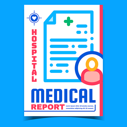 Hospital Medical Report Advertising Banner Vector. Clinic Patient Health Report Creative Promotional Marketing Poster. Diagnostic And Examination Concept Template Stylish Colorful Illustration