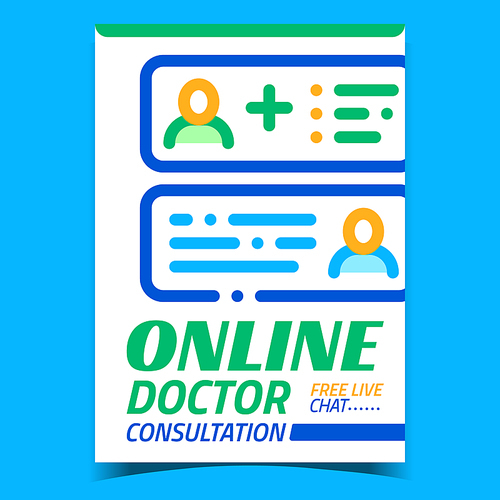 Online Doctor Consultation Advertise Banner Vector. Personal Internet Medical Consultation, Chat Assistance Creative Promotional Poster. Consult Concept Template Style Color Illustration