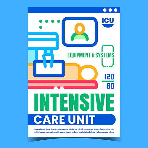 Intensive Care Unit Creative Promo Banner Vector. Intensive Healthcare Equipment And Systems Advertising Poster. Mri Hospital Device For Examination Patient Concept Template Style Color Illustration