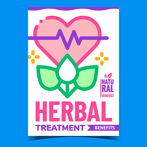 Herbal Treatment Creative Promo Banner Vector. Heart Natural Remedies Treatment Advertising Poster. Healthcare Botanical Nature Ayurveda Medicine Concept Template Style Color Illustration