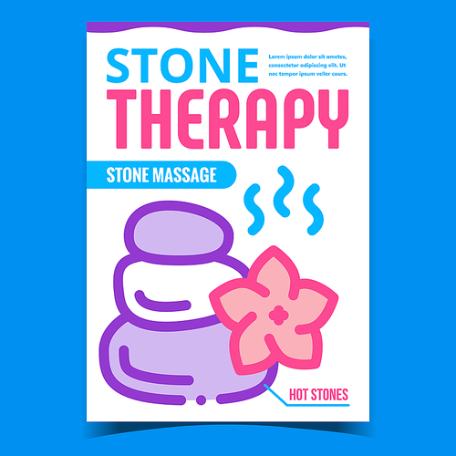 Stone Therapy Creative Promotion Banner Vector. Relaxation Hot Stone Massage Advertising Poster. Body Relax And Health, Resort And Spa Salon Treatment Concept Template Style Color Illustration