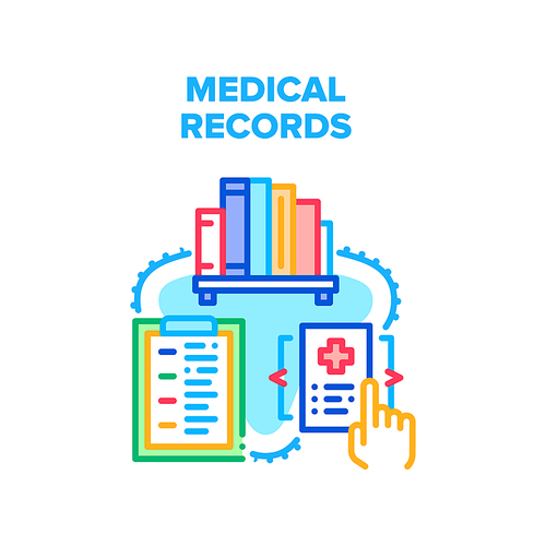 Medical Records Vector Icon Concept. Alphabetized Medical Records And Patient History, Checklist Of Examination Illness Human And Insurance Documentation. Paper Work Color Illustration