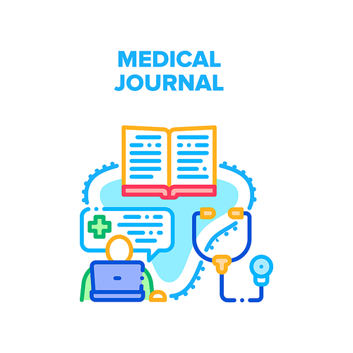 Medical Journal Vector Icon Concept. Medical Journal With Patient Health And Disease History, Treatment And Examination. Book With Human Health Information And Treat Color Illustration