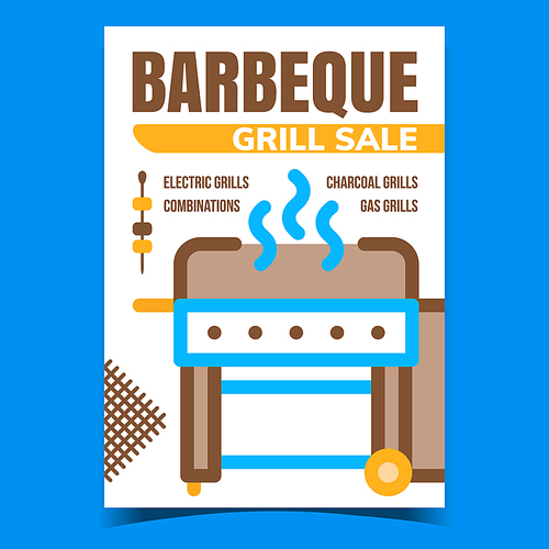 Barbeque Grill Sale Advertising Poster Vector. Combinations, Electric, Charcoal And Gas Grills Store Assortment Creative Promotional Banner. Equipment Store Concept Template Style Color Illustration