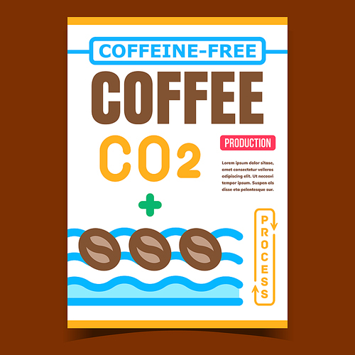 Caffeine-free Coffee Advertising Poster Vector. Coffee Beans In Water Add Co2 Carbon Dioxide Production Process On Creative Promotional Banner. Concept Template Style Color Illustration