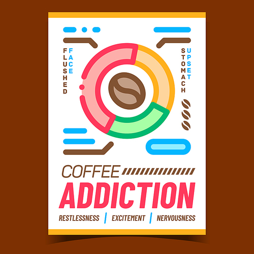 Coffee Addiction Creative Advertise Banner Vector. Face Flushed, Upset Stomach And Restlessness, Excitement And Nervousness Addiction Symptoms Promo Poster. Concept Layout Style Color Illustration