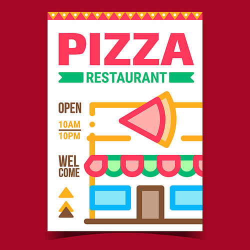 Pizza Restaurant Creative Promotion Banner Vector. Pizza House Building On Advertising Poster. Italian Pizzeria Delicious Traditional Fast Food Concept Template Style Color Illustration