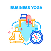 Business Yoga Vector Icon Concept. Business Yoga Relaxation Exercise At Workplace, Employee Meditating And Relaxing In Office. Relax And Meditation Time At Workspace Color Illustration