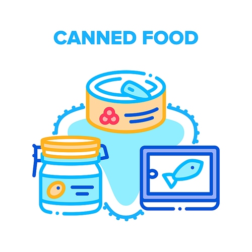 Canned Food Vector Icon Concept. Canned Food Caviar, Fish And Olive Berries, Conserve Aluminum Container For Storaging Nutrition Seafood, Meat, Vegetables And Fruit Color Illustration