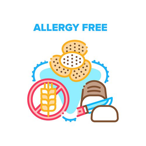 allergy free healthy food vector icon concept. gluten allergy free ingredient baked bread and delicious cookies dessert. non-wheat eatery weight loss organic products, dietic nutrition color illustration