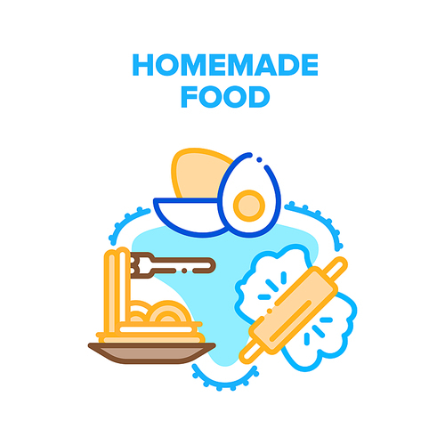 Homemade Food Vector Icon Concept. Homemade Spaghetti Cooking From Dough And Natural Eggs Ingredients, Tasty Nutrition. Delicious Home Made Dish Prepared From Bio Products Color Illustration